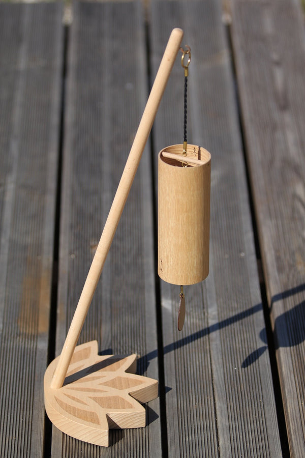 Koshi Forest wind chime in oak on the Lotus Flower chime stand, Earth Symphony Collection