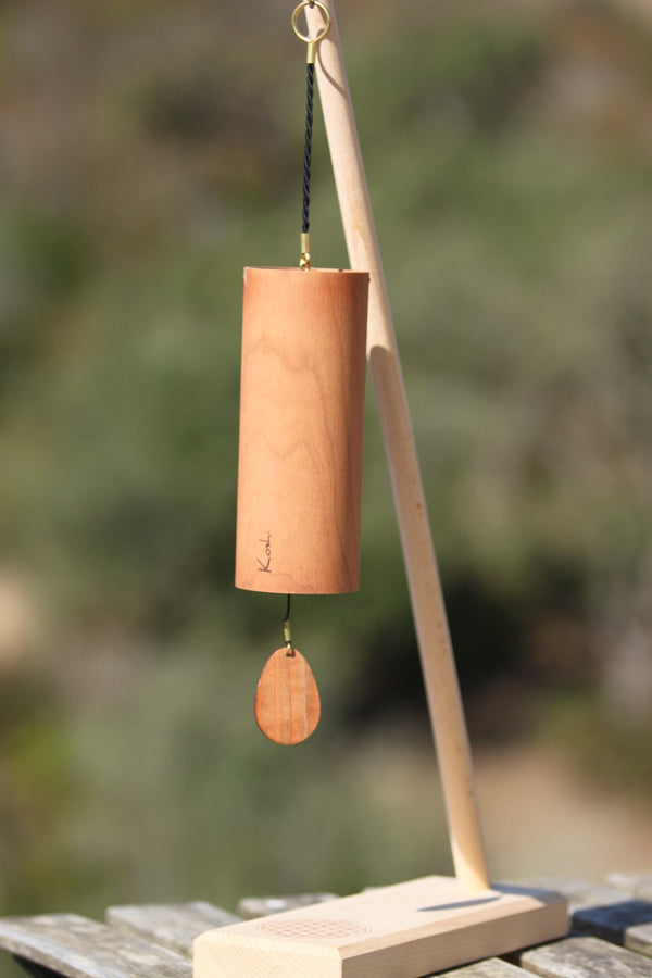 Koshi River chime in cherry on the Flower of Life single chime stand, handmade in France