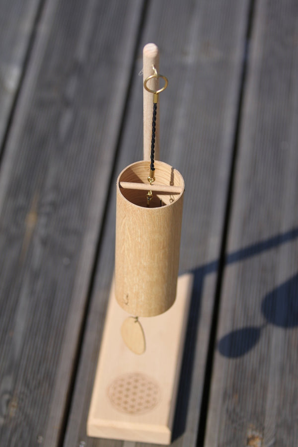 Koshi Forest chime in oak on the Flower of Life single chime stand