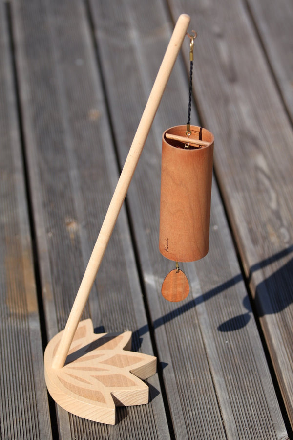 Koshi River wind chime in cherry on the Lotus Flower chime stand, Earth Symphony Collection