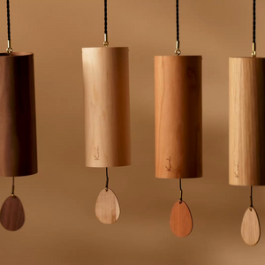 Koshi Earth Symphony set of 4 chimes: Mountain in walnut, Forest in oak, River in cherry and Ocean in maple